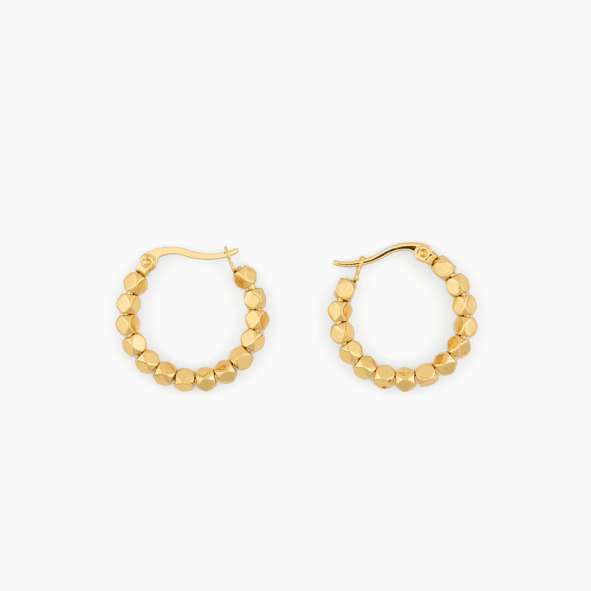 gold hoop earrings with faceted bead tex