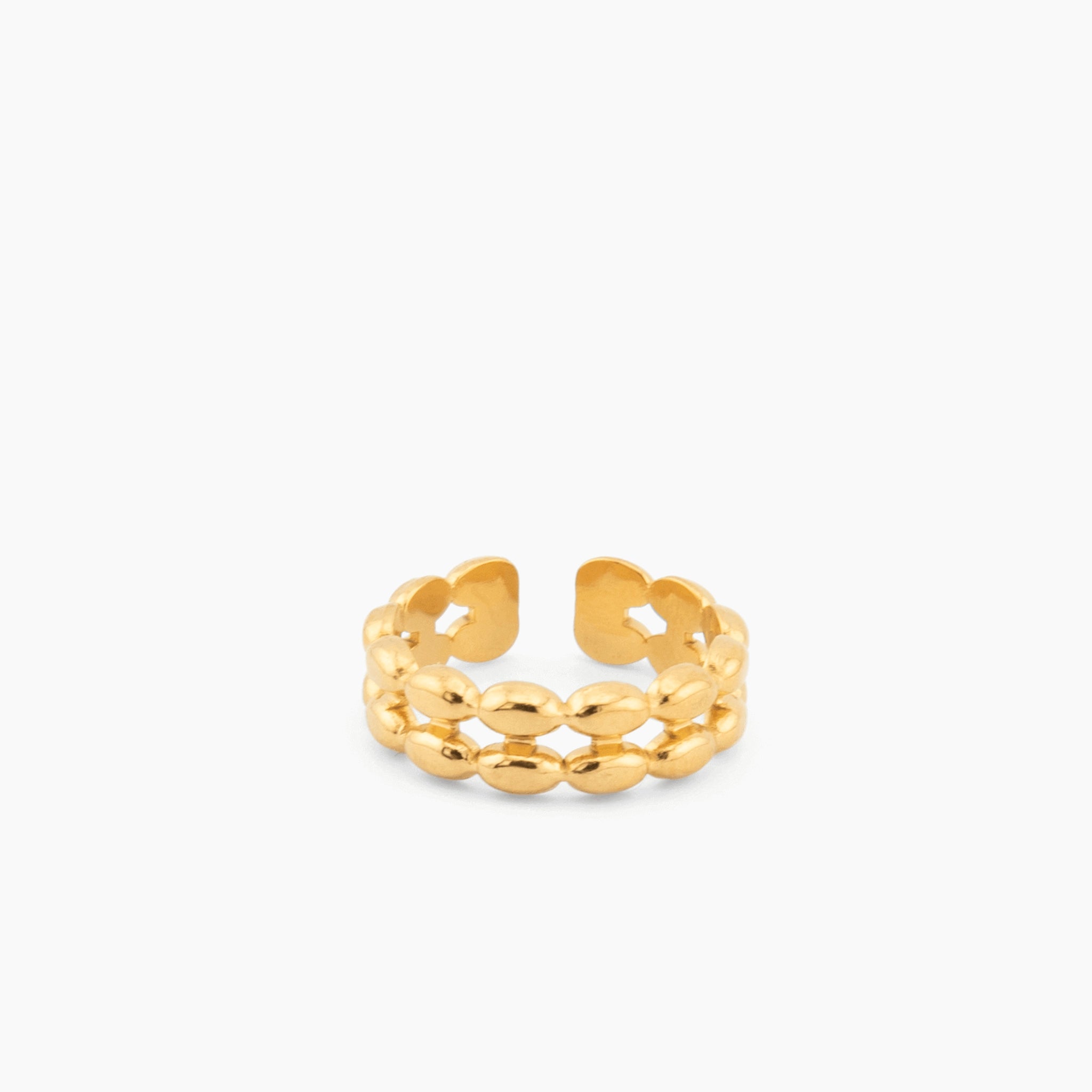 double band bead ring in gold with open adjustable back, water-resistant stainless steel