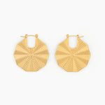 gold geometric fan-shaped earrings with textured detailing