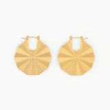 gold geometric fan-shaped earrings with textured detailing