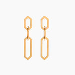 gold drop earrings with geometric link design