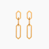 gold drop earrings with geometric link design