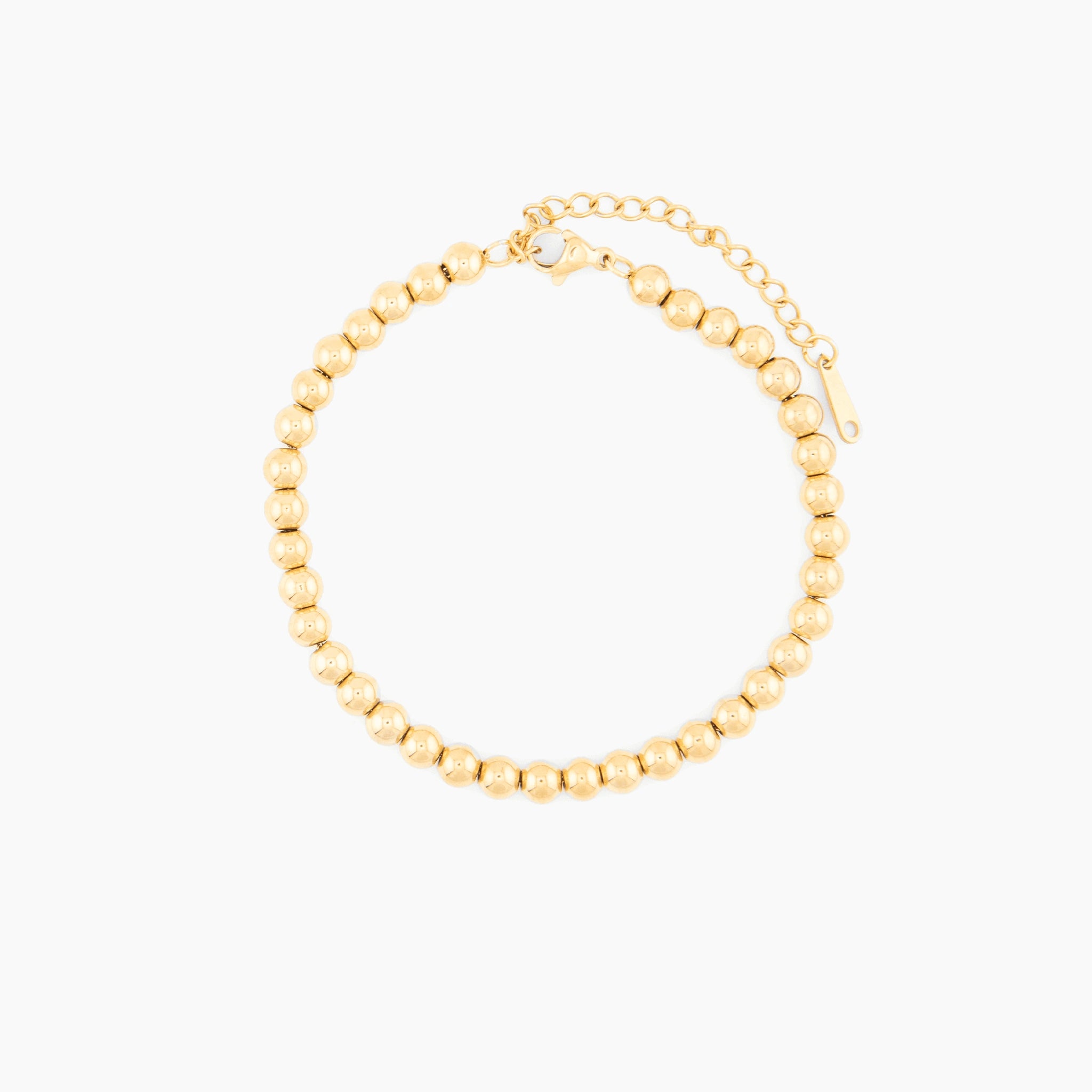 gold beaded bracelet with adjustable clasp, minimalist waterproof jewelry