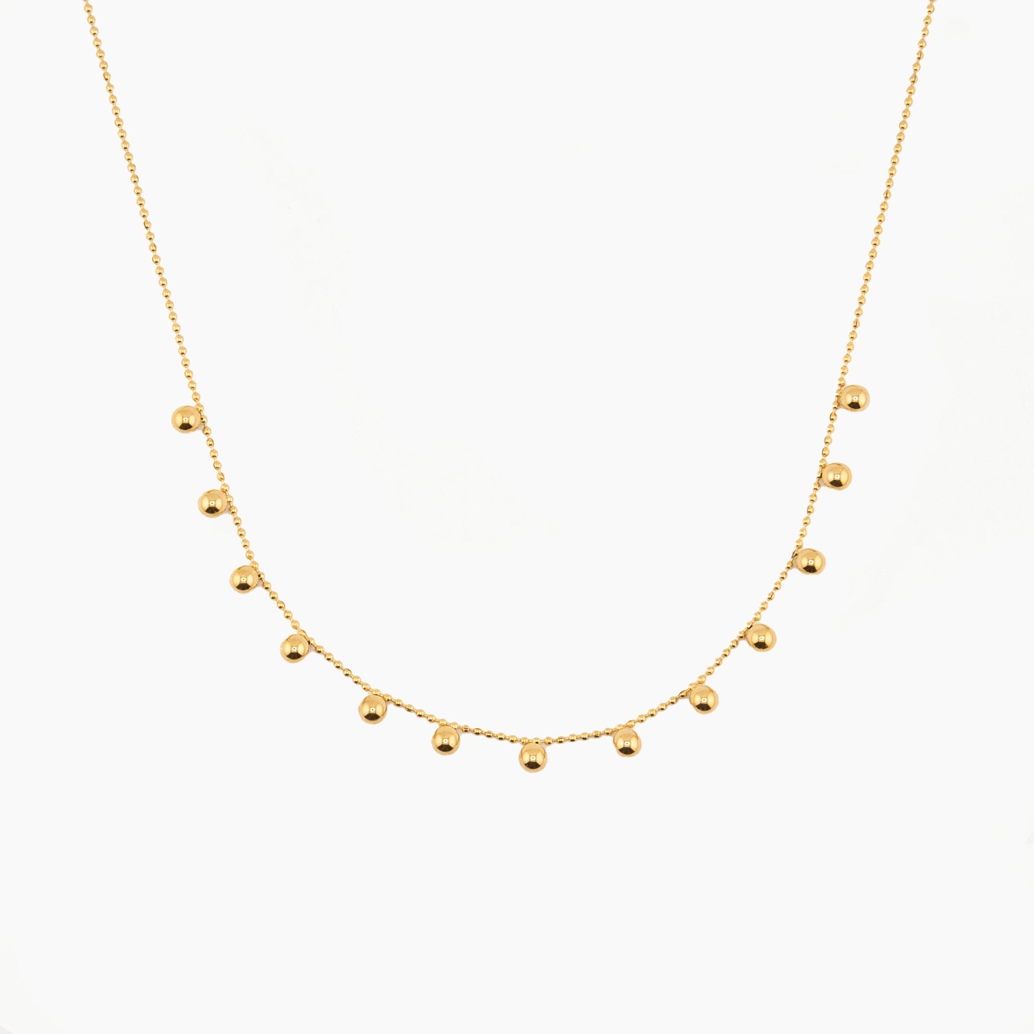 gold beaded drop necklace in stainless steel, dainty and elegant design