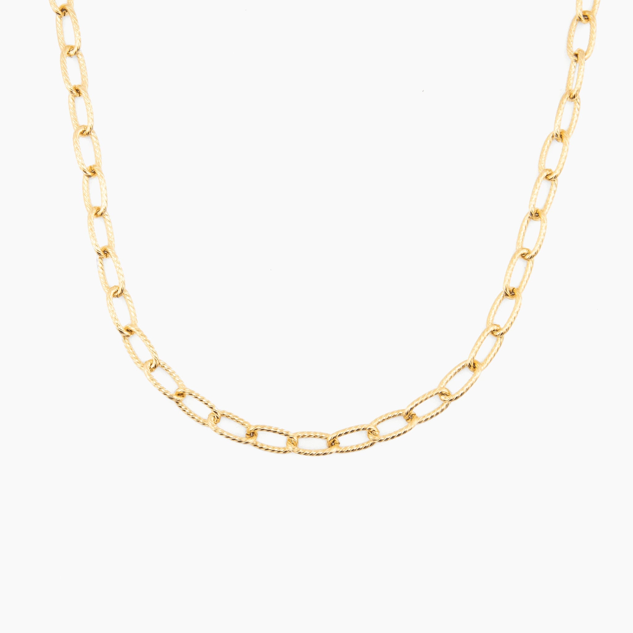 gold textured link necklace in stainless steel, bold and modern design