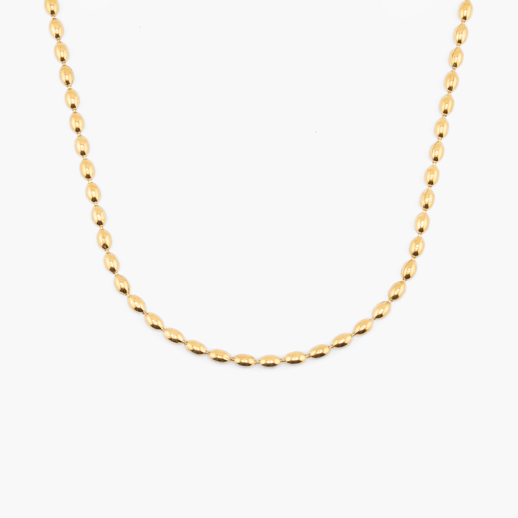 stainless steel gold choker necklace featuring oval beads