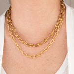 Golden links set on a person wearing a white shirt