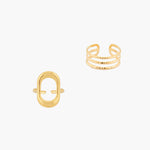 Two gold rings on a white background