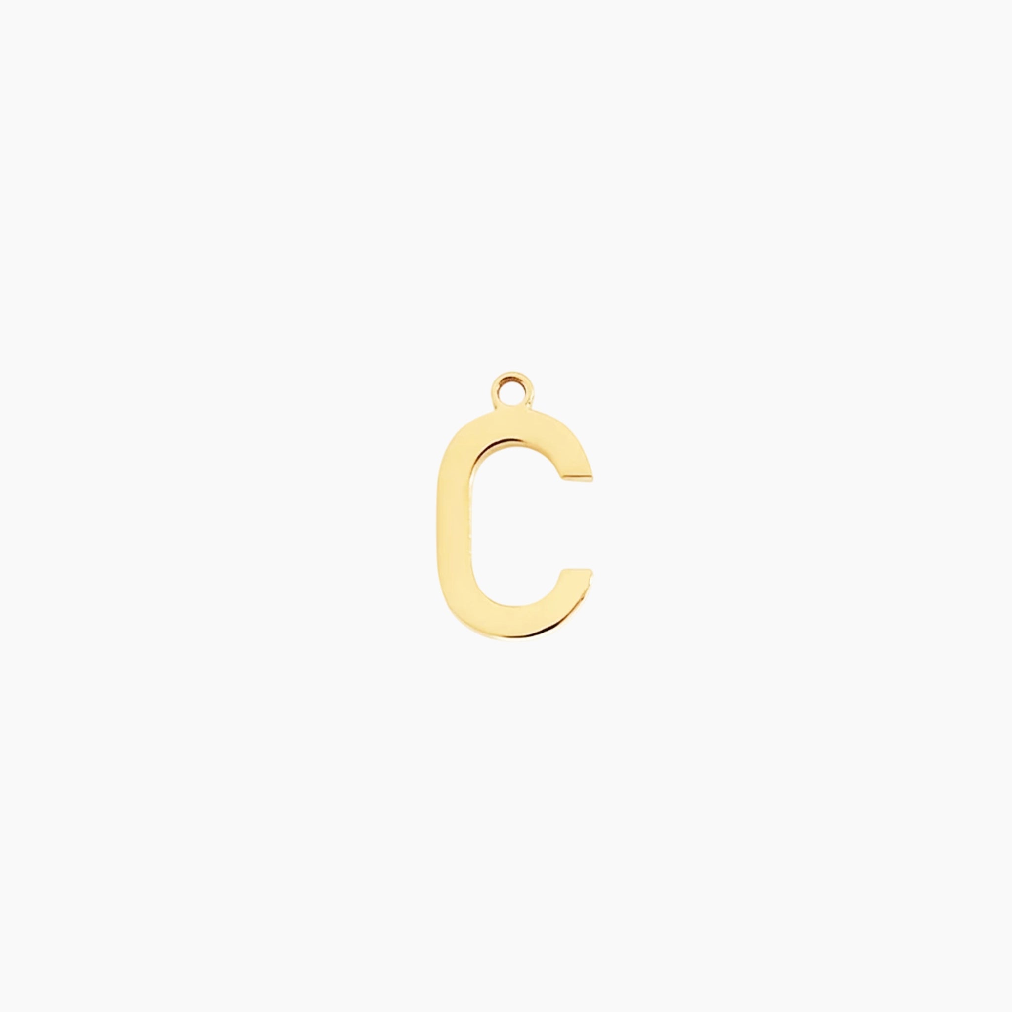 Gold letter C initial charm pendant for personalized jewelry, on a white background
