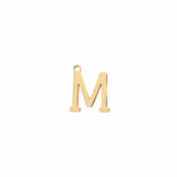 Gold letter M initial charm pendant for personalized jewelry, on a white background