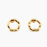 gold stud earrings with organic textured circle design