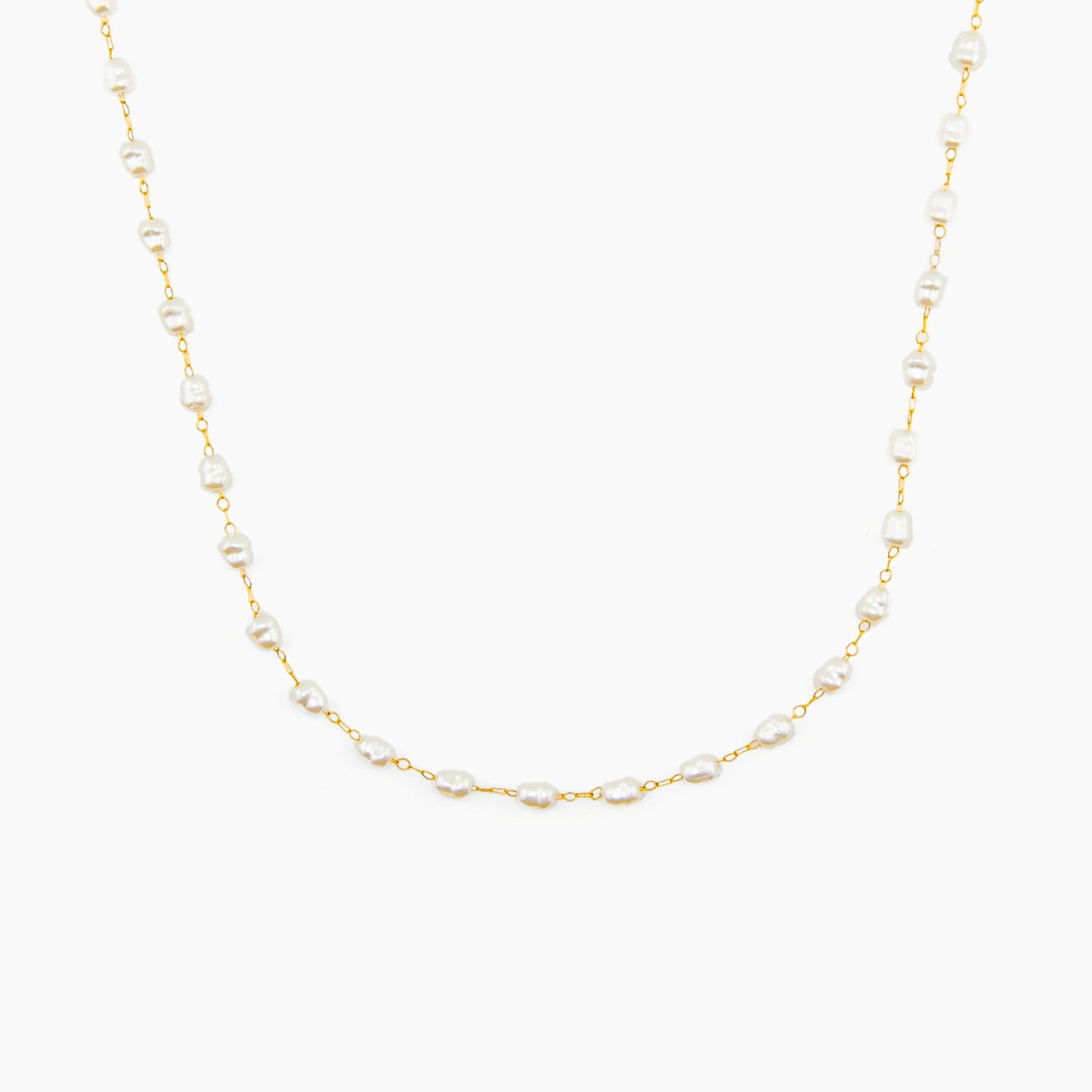 pearl chain choker necklace in stainless steel, elegant and waterproof design
