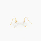 pair of gold hook earrings with two suspended white pearls