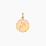 Golden pendant with sagittarius zodiac symbol on a white background