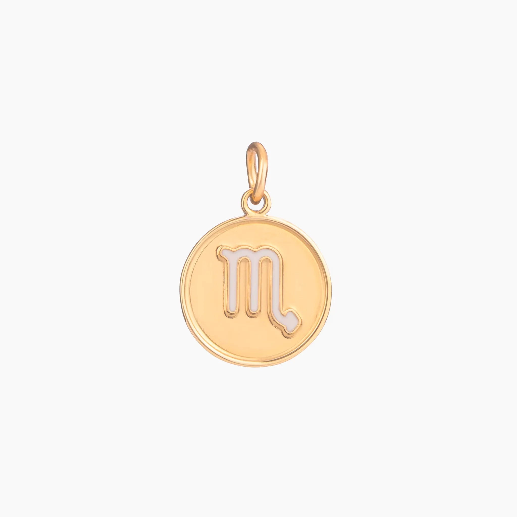 Golden pendant with scorpio zodiac symbol on a white background